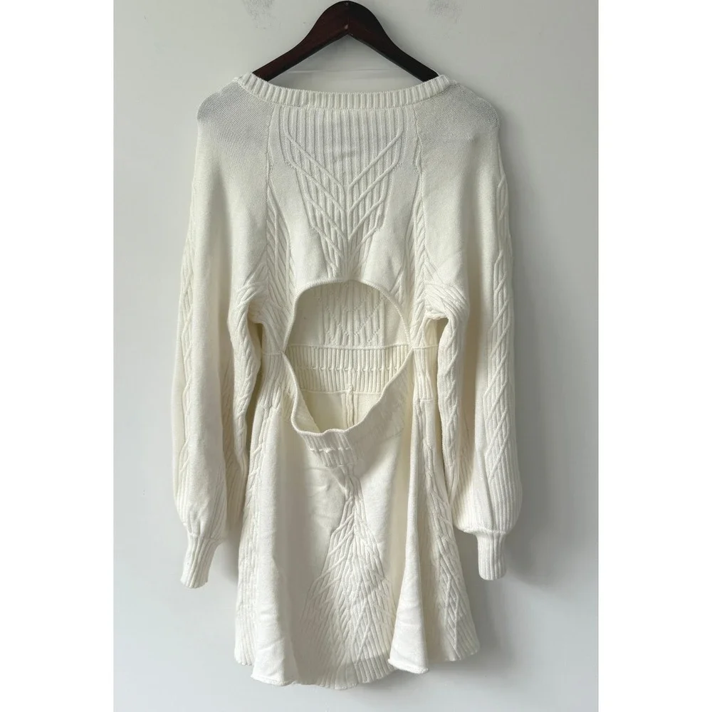 Free People Women's White Emmaline Knit Mini Sweater Dress Size Large NWT